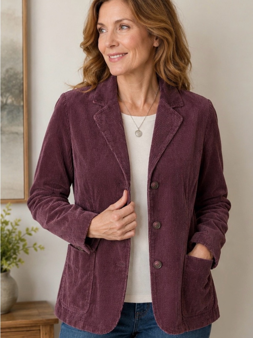 J Jill Purple Corduroy Blazer Jacket Small 100% Cotton Cottage Core